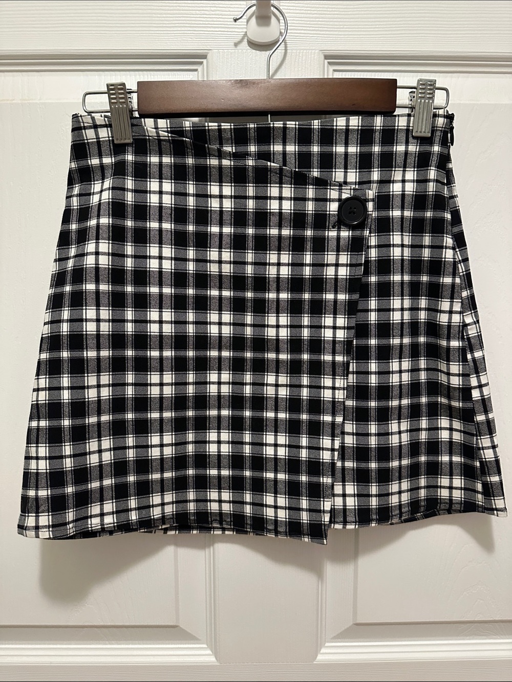 Garage Black & White Plaid Wrap Mini Skirt